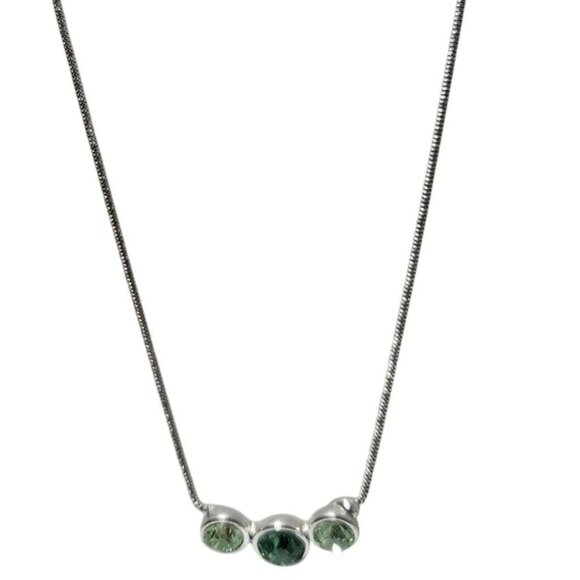Elegant Green Three Stone Necklace Silver Tone Fashion Jewelry Gift Women - Picture 1 of 8
